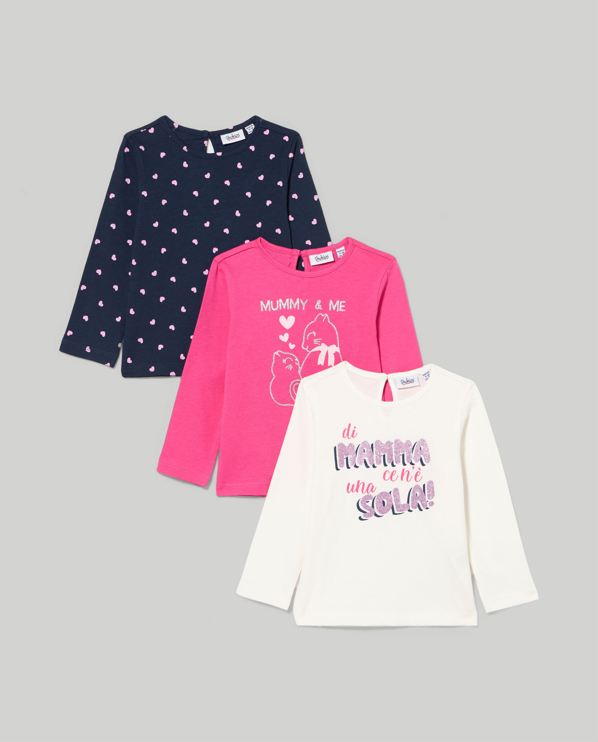 Комплект из 3 детских футболок с длинными рукавами., темно-розовый