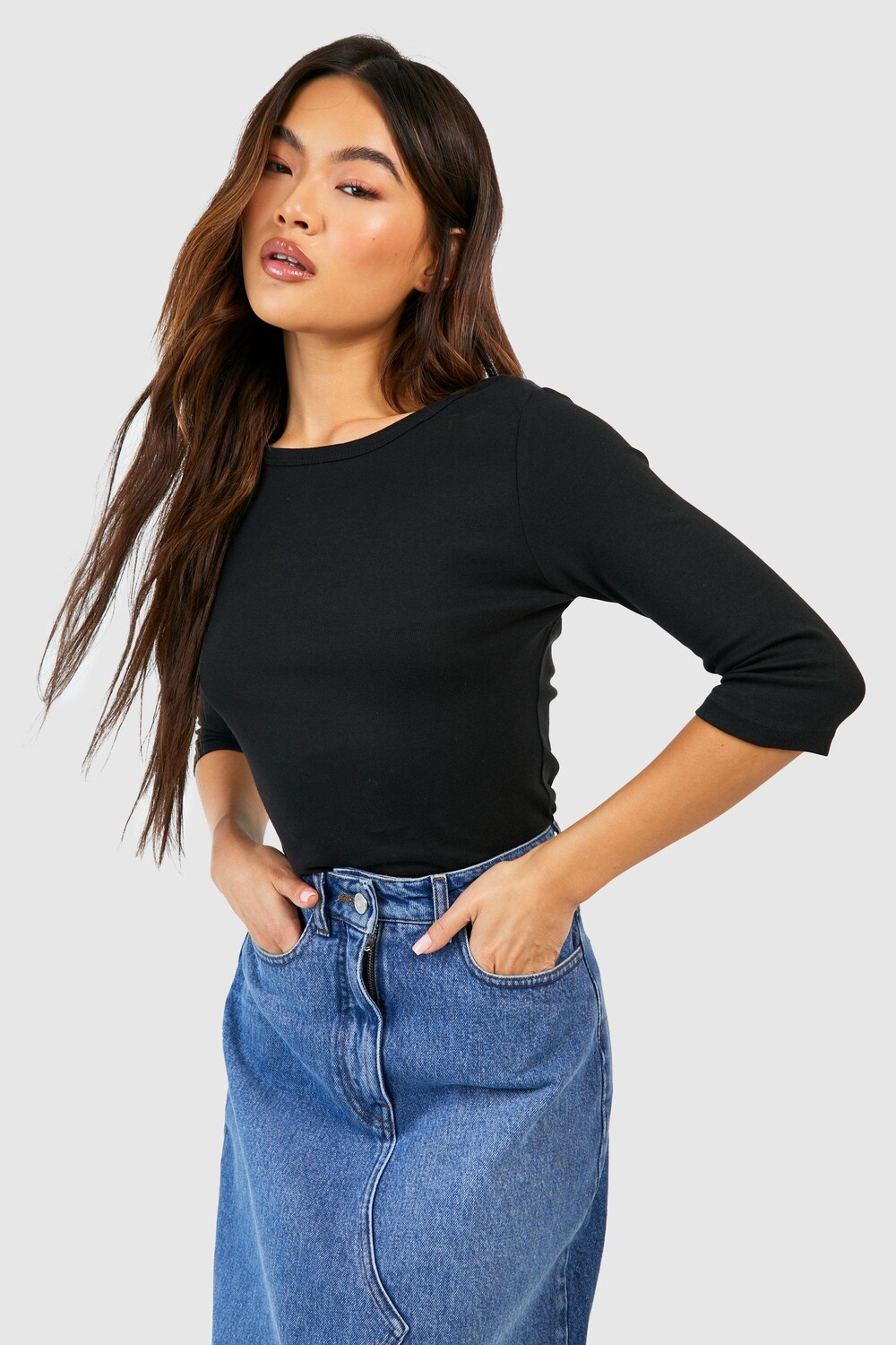 

Футболка с рукавами 3/4 Boohoo, черный