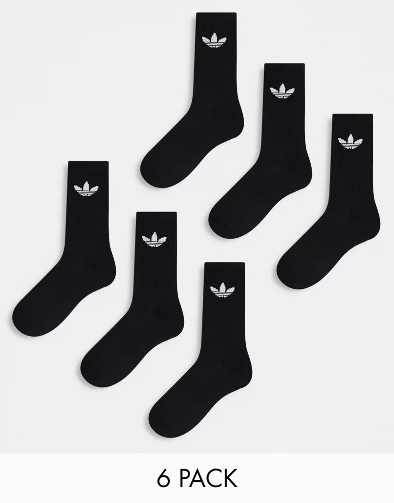 Набор из 6 черных носков adidas Originals с логотипом в виде трилистника