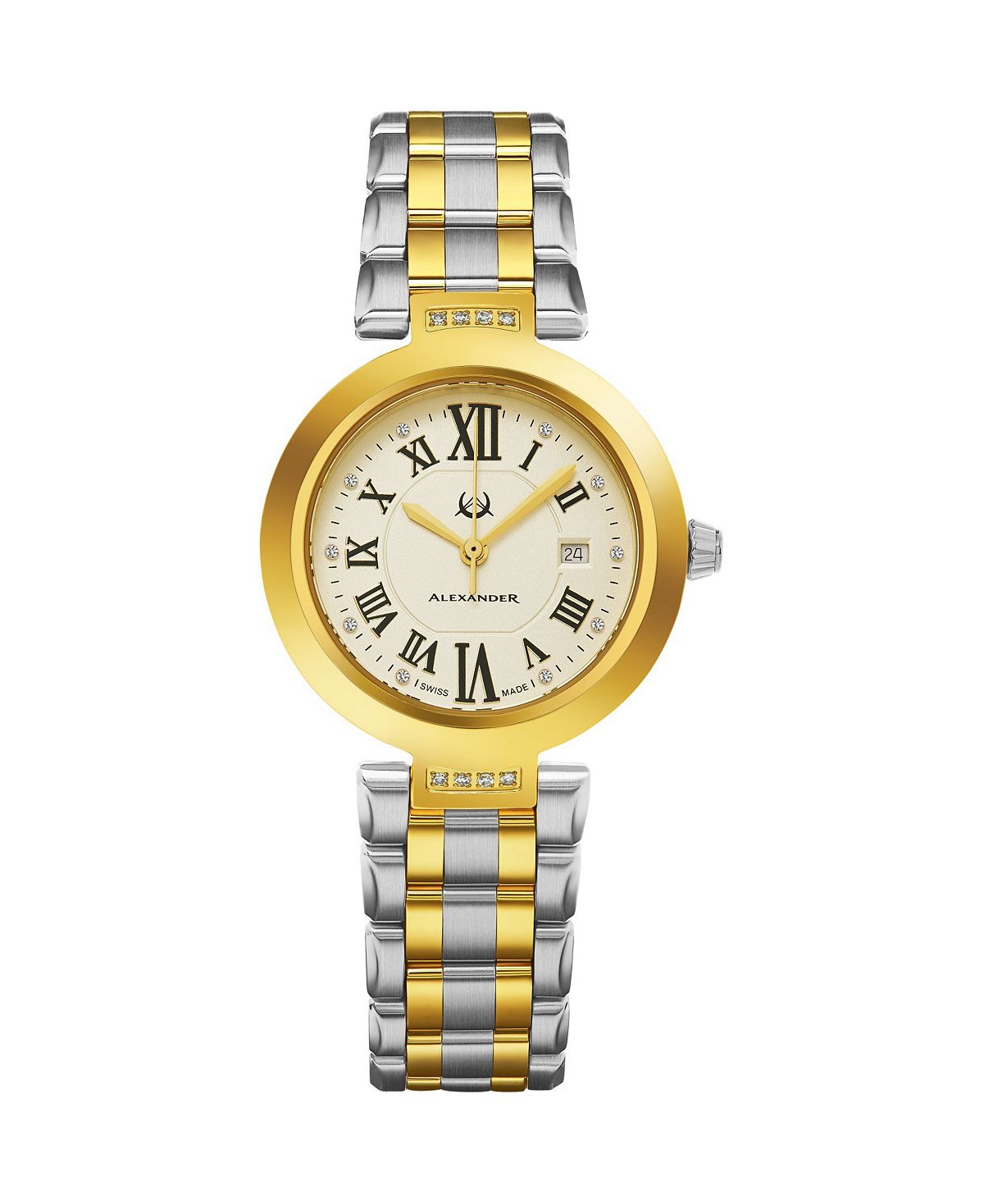 Часы Alexander AD203B-02, женские кварцевые часы с датой, корпус из нержавеющей стали цвета желтого золота и браслет из нержавеющей стали цвета желтого золота Stuhrling