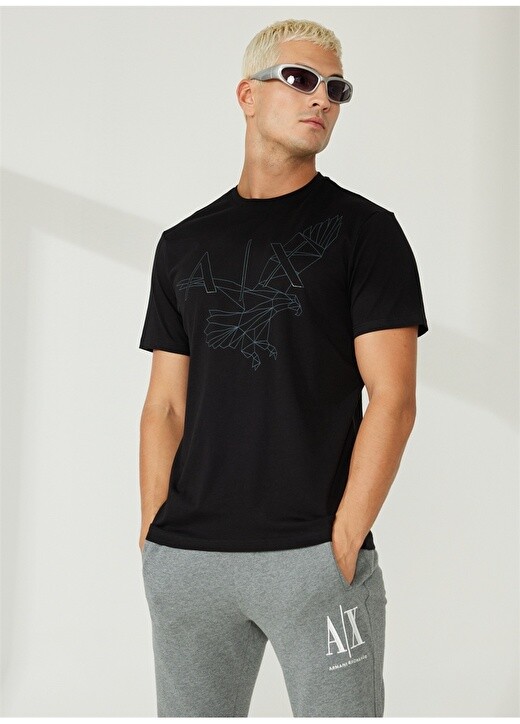 

Черная мужская футболка с круглым вырезом и принтом Armani Exchange, Черный