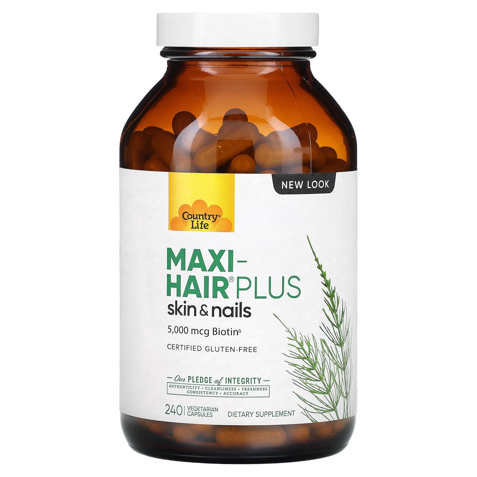 

Maxi-Hair Plus, 5000 мкг, 240 вегетарианских капсул, Country Life