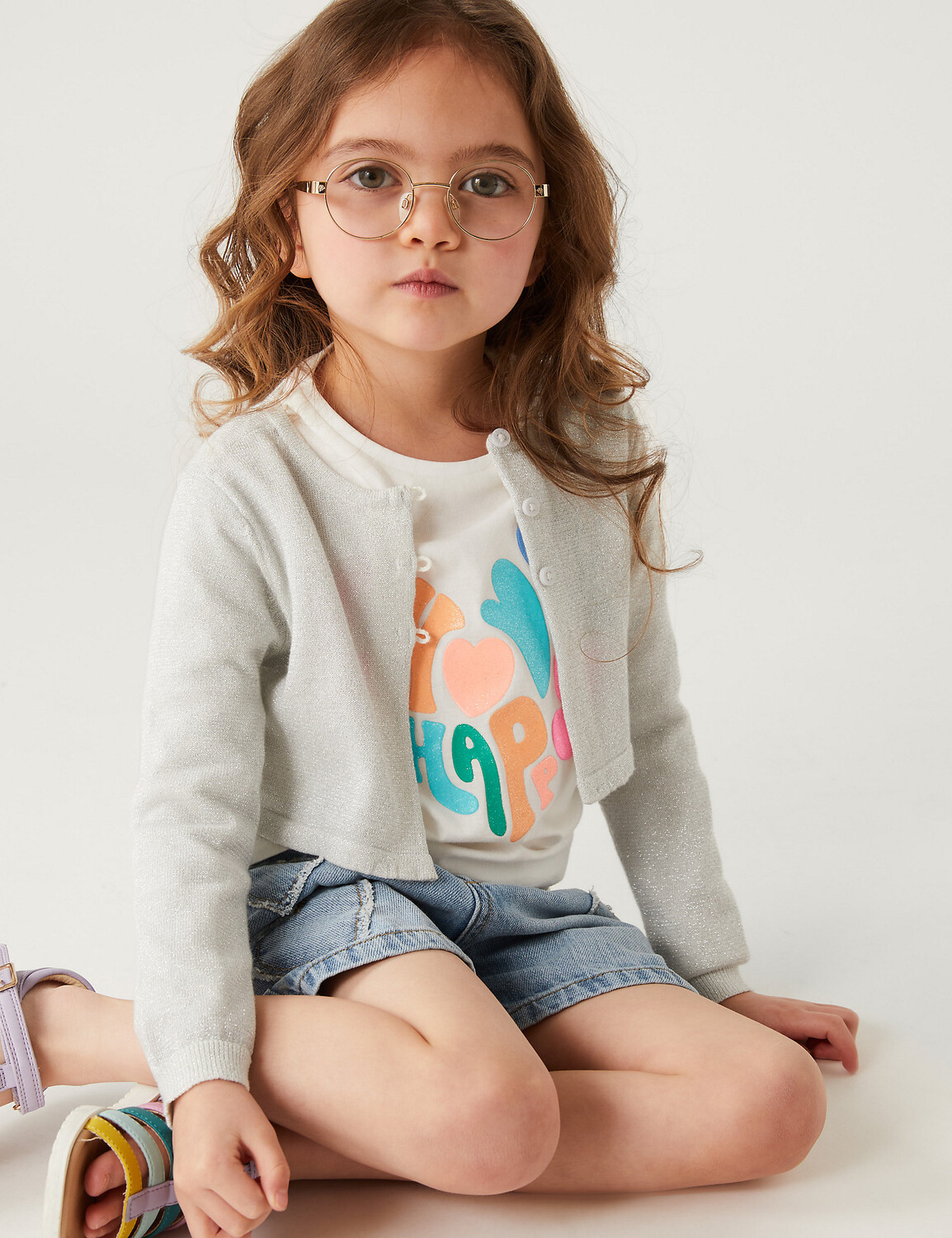 

Кардиган из хлопка с блестками (2–8 лет) Marks & Spencer, серебро