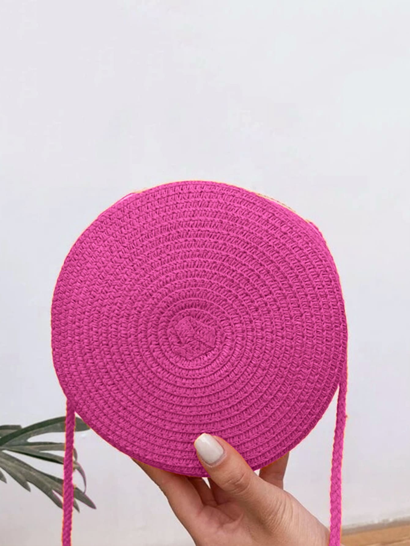 Соломенная круглая пляжная сумка через плечо, ярко-розовый соломенная сумка с нашивками отпуск бежевый