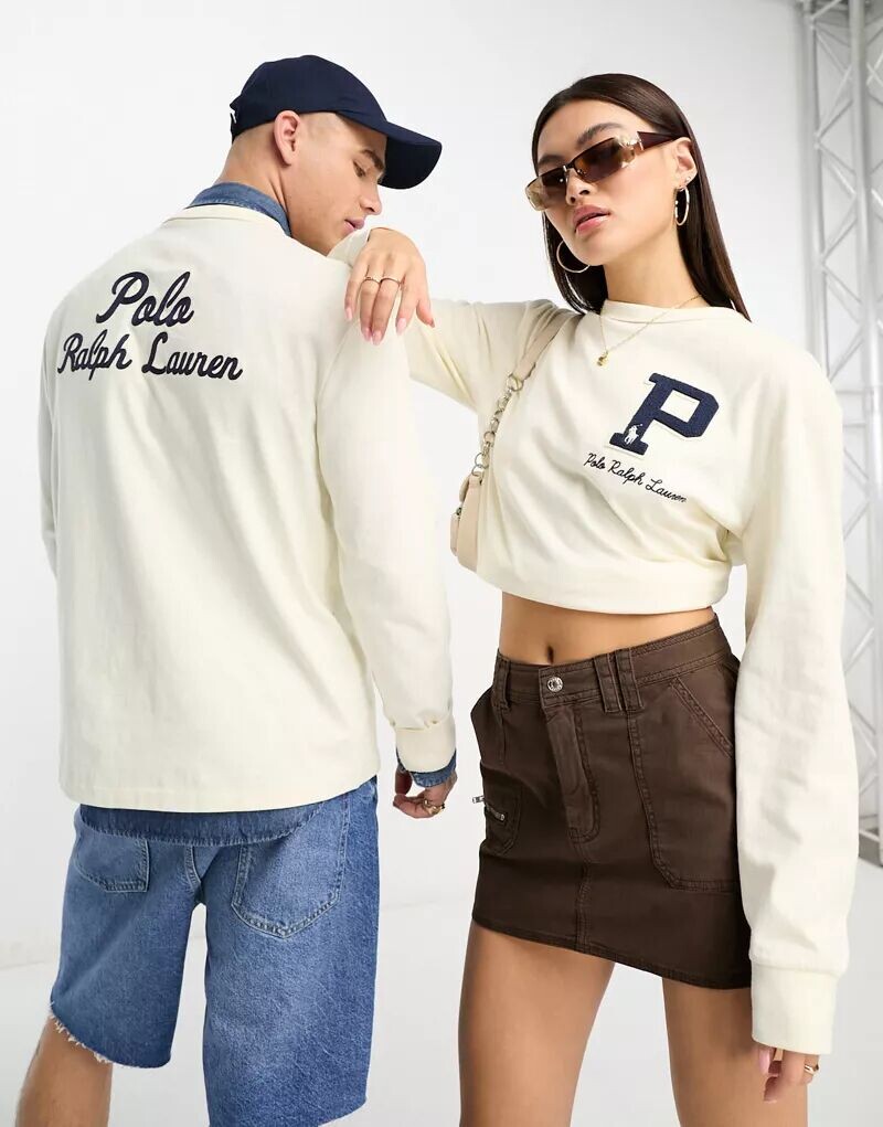 

Кремовая рубашка с длинными рукавами и текстовым логотипом Polo Ralph Lauren x ASOS Exclusive Collab
