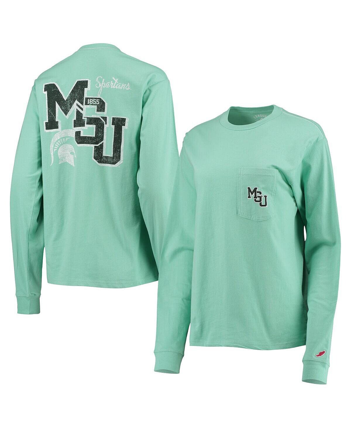 

Зеленая женская футболка оверсайз с длинными рукавами и карманами Michigan State Spartans League Collegiate Wear, зеленый