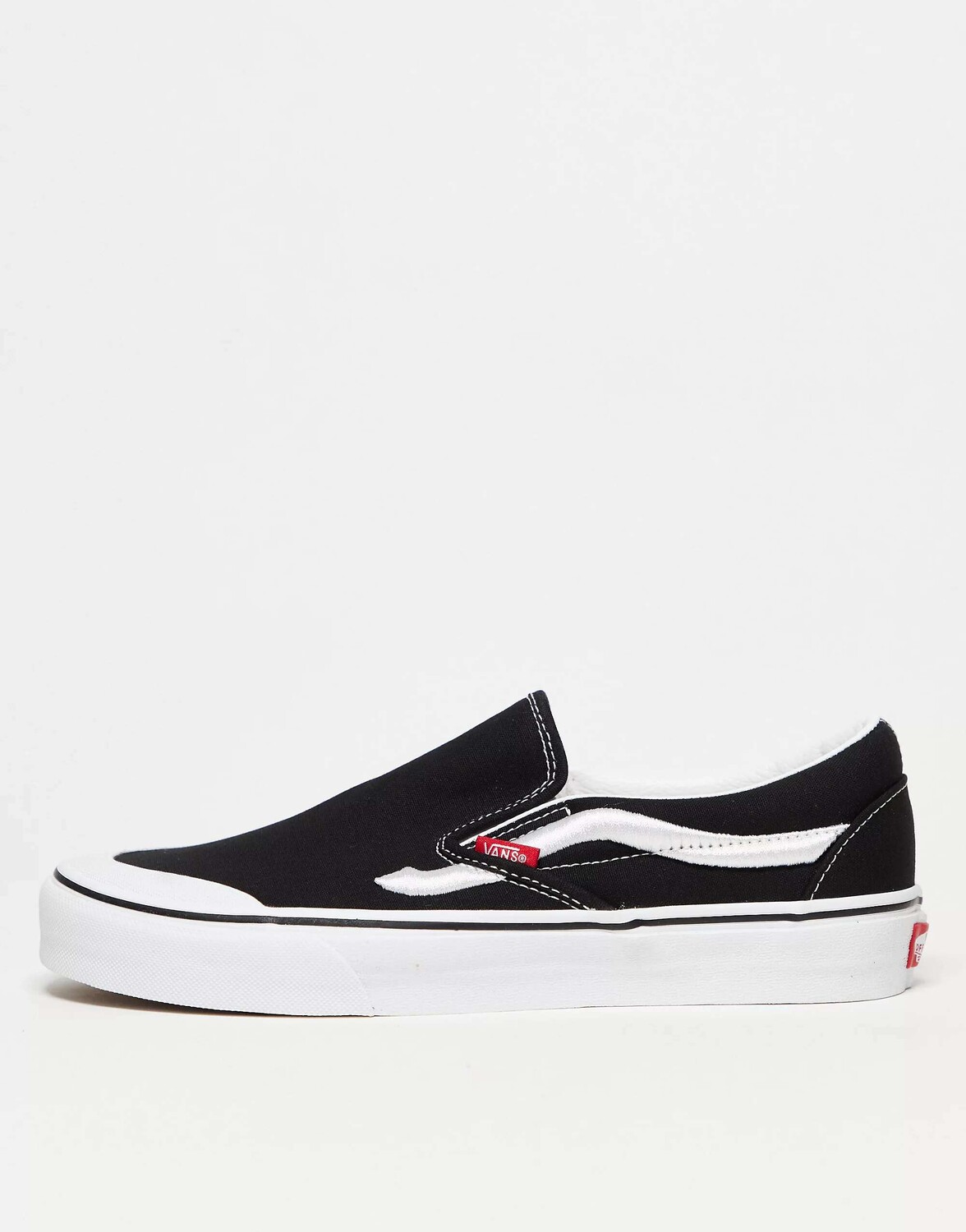 

Черные кроссовки без шнуровки Vans Classic с белой полоской по бокам