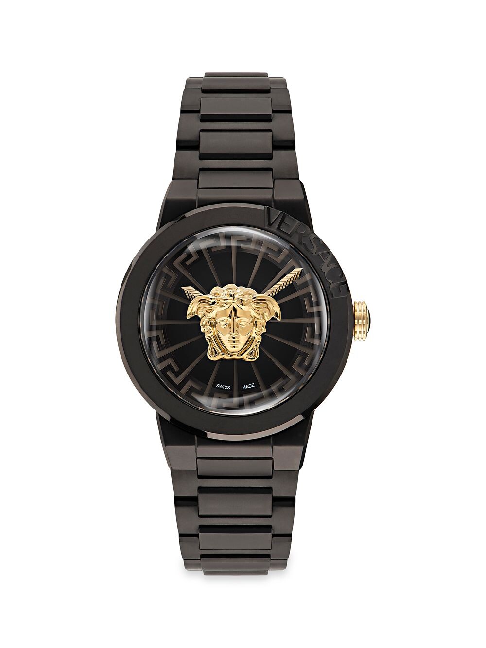 

Часы с черным браслетом с ионным покрытием Versace, черный