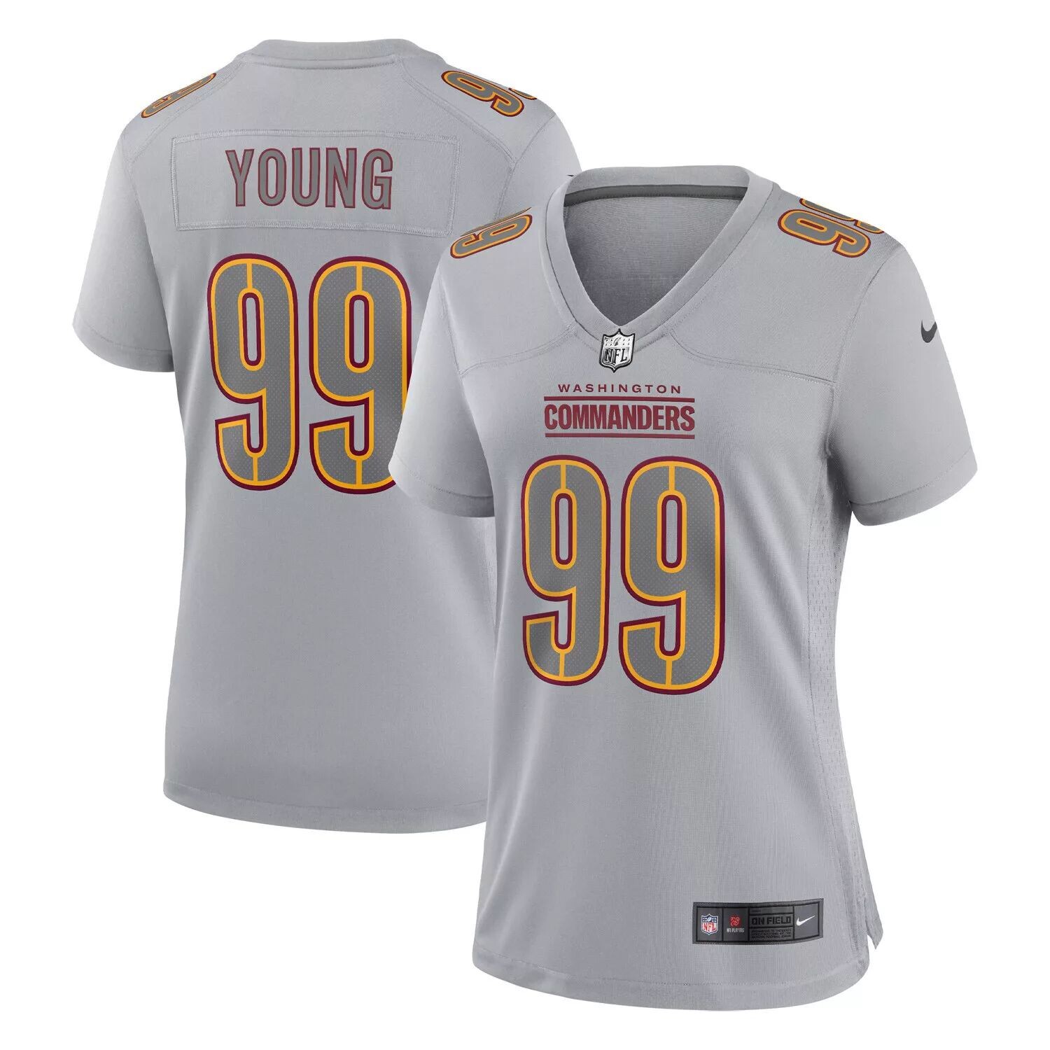 

Женское джерси Nike Chase Young Grey Washington Commanders Atmosphere Fashion Game Джерси Nike