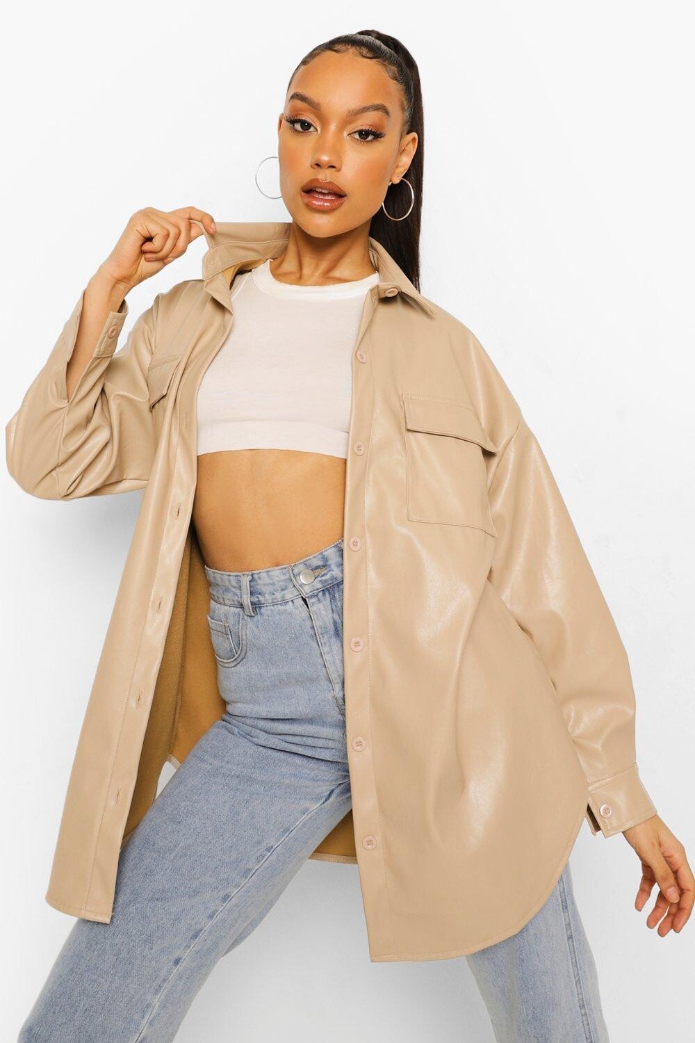 

Куртка оверсайз из искусственной кожи Boohoo, серый