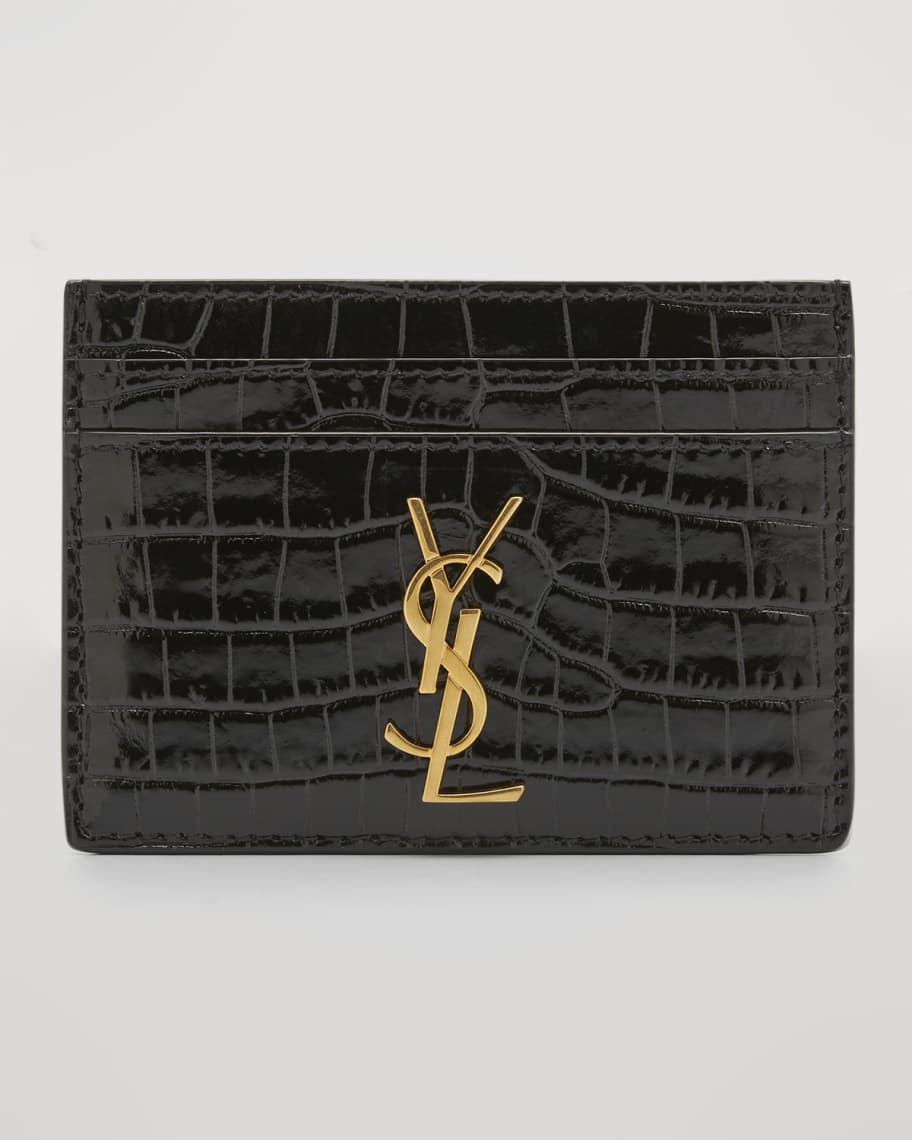 

Кожаный футляр для карт YSL с тиснением под крокодила Saint Laurent