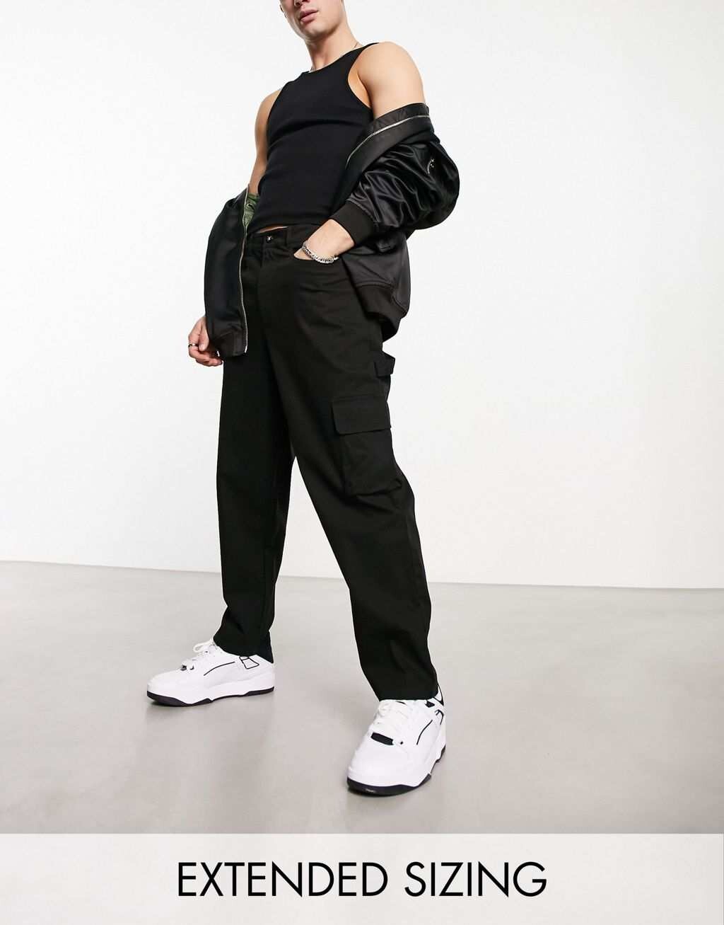

Черные широкие брюки карго ASOS DESIGN, Черный