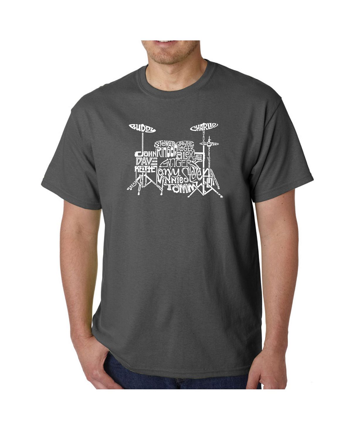 цена Мужская футболка с рисунком Word Art — барабаны LA Pop Art