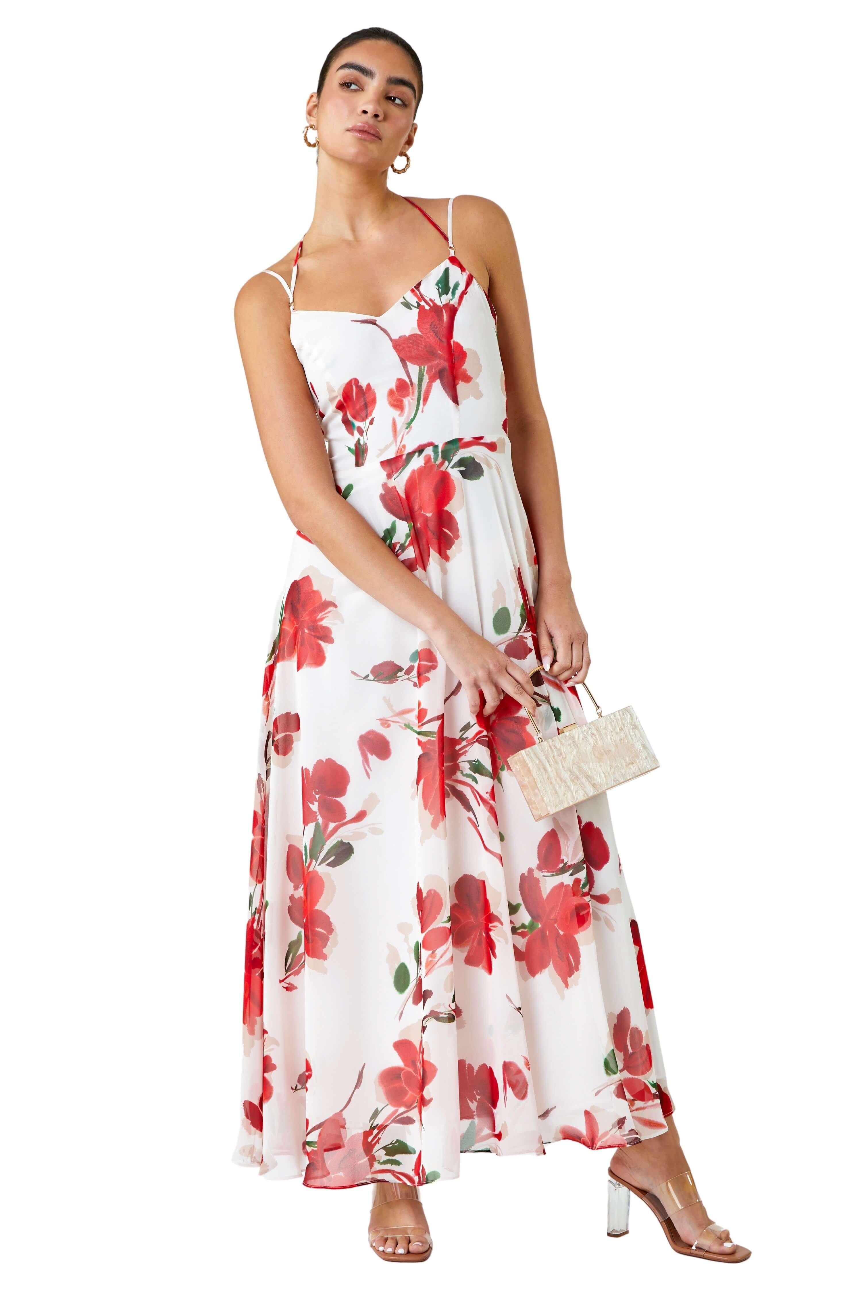 Роскошное платье макси с цветочным принтом и расклешенной юбкой Ariella, красный
