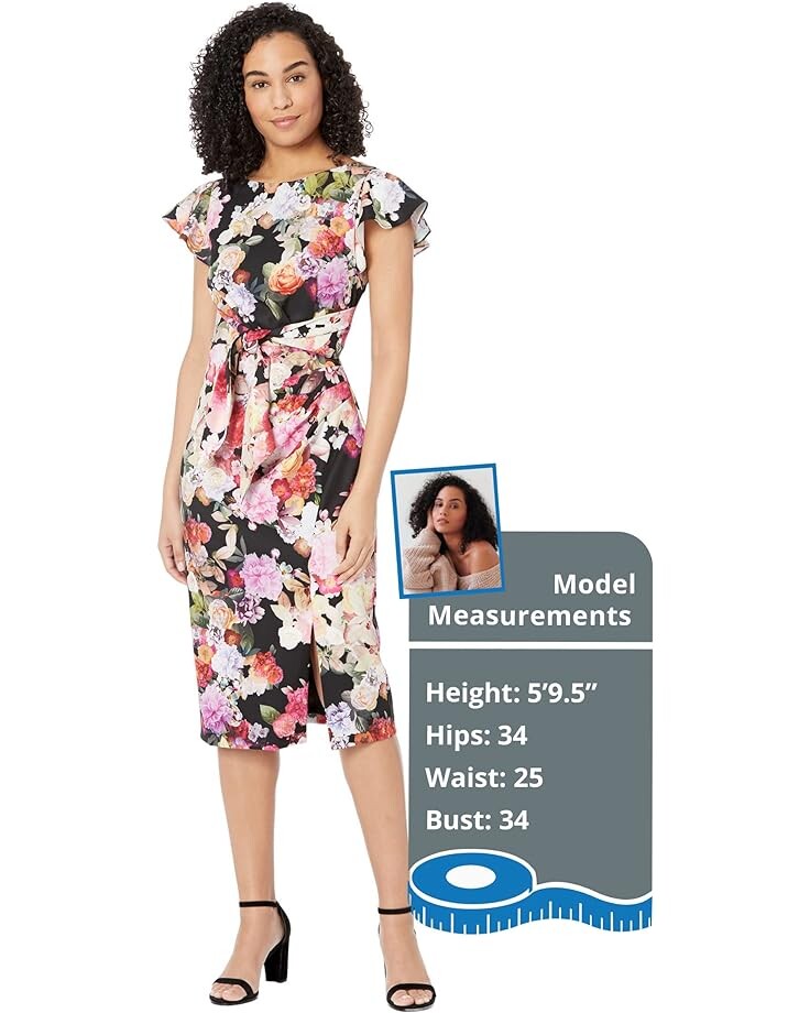 

Платье Adrianna Papell Floral Printed Draped Sheath Dress, черный мульти