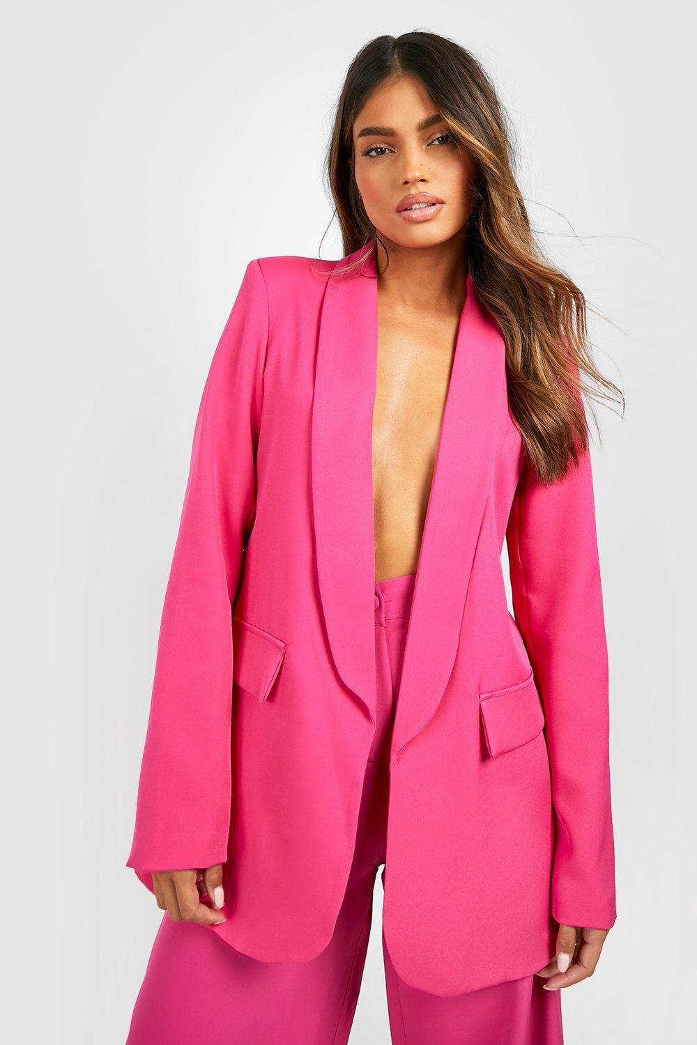 

Длинный пиджак среднего кроя с изогнутым номом Boohoo, розовый