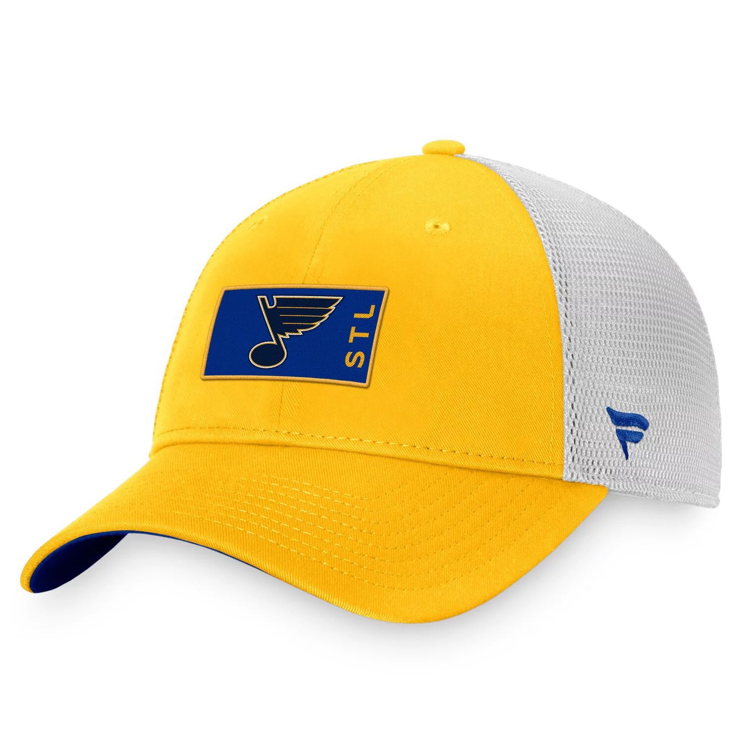 

Мужская кепка Fanatics с фирменным логотипом золотистого/белого цвета St. Louis Blues Authentic Pro Rink Trucker Snapback