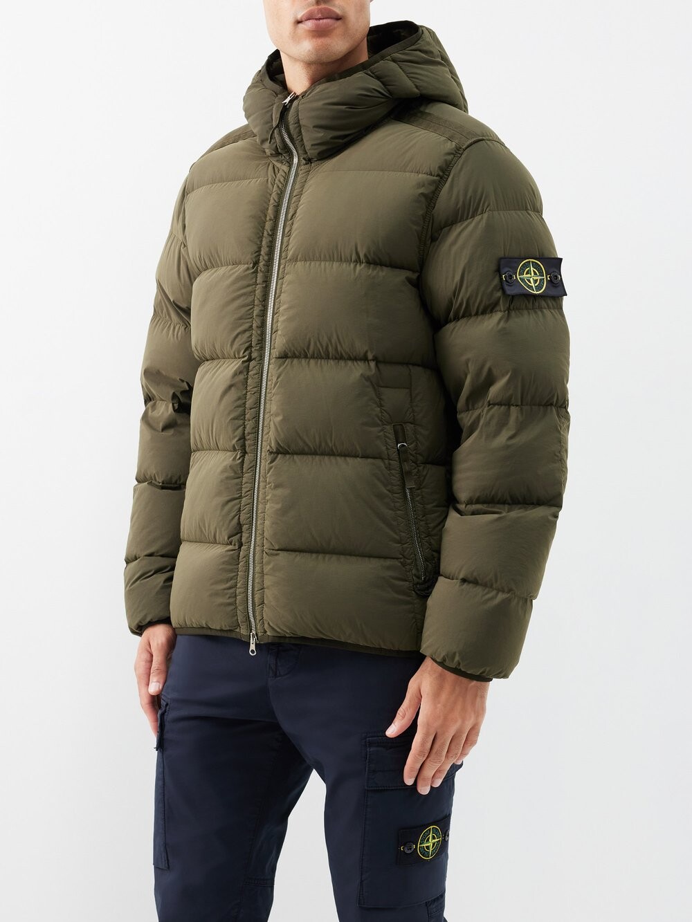 

Стеганое пуховик с капюшоном Stone Island, зеленый