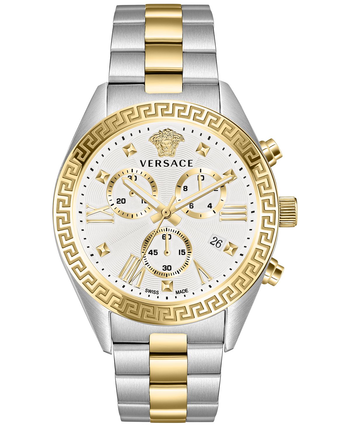 

Женские часы с хронографом Greca, двухцветный браслет, 40 мм Versace