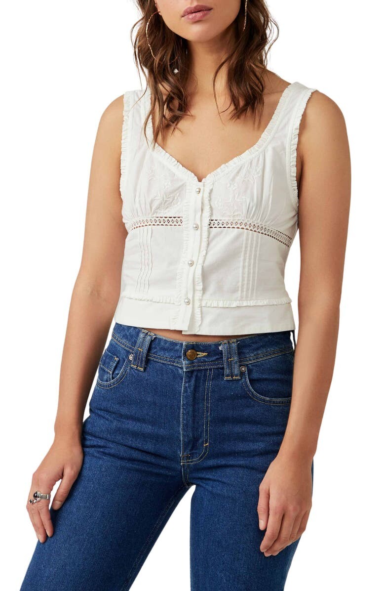 

Хлопковая майка Kerry Crop с вышивкой и кружевной вставкой FREE PEOPLE