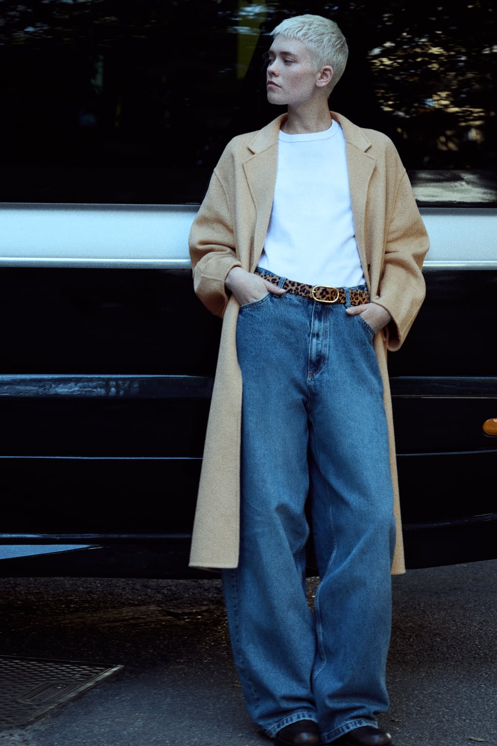 

Кожаный ремень с животным принтом ZARA, песочный