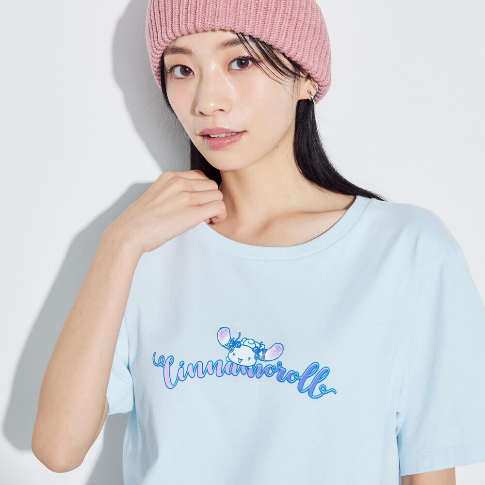 

Женская футболка Uniqlo SANRIO с короткими рукавами, светло-голубой