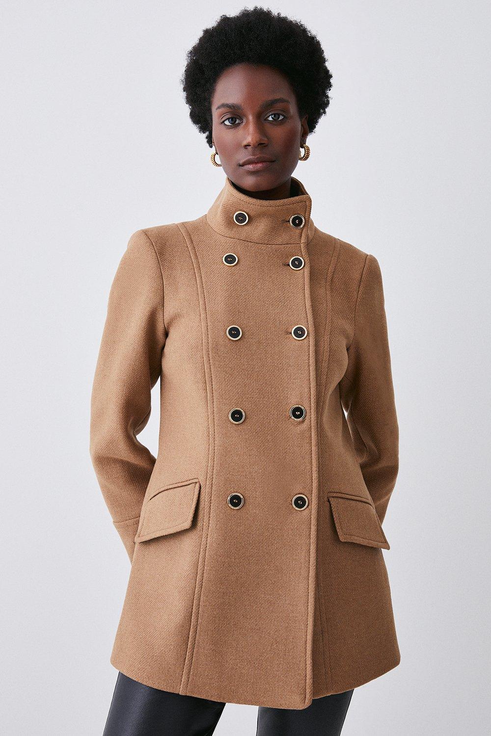 Итальянское короткое деловое двубортное пальто из смеси шерсти Manteco Karen Millen, бежевый