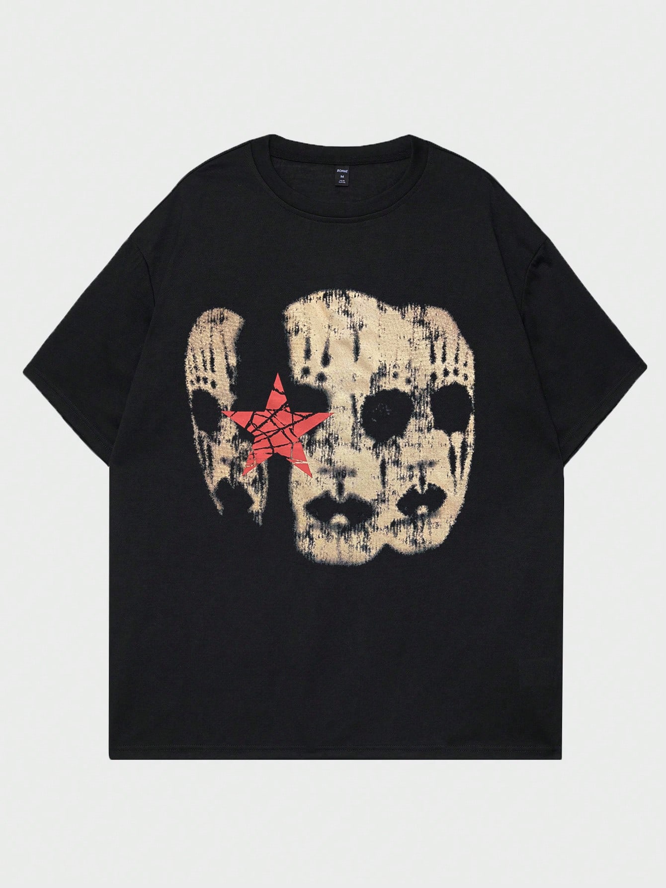 цена Мужская футболка ROMWE Goth с коротким рукавом и принтом в виде лица и звезд, черный