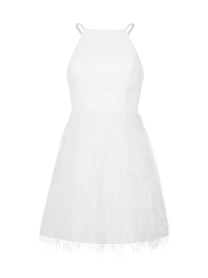 

Мини-платье без рукавов с искусственными перьями Bcbgmaxazria, цвет off white