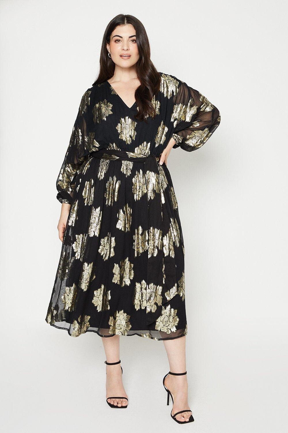 

Шифоновое платье миди цвета металлик Curve Dorothy Perkins, черный