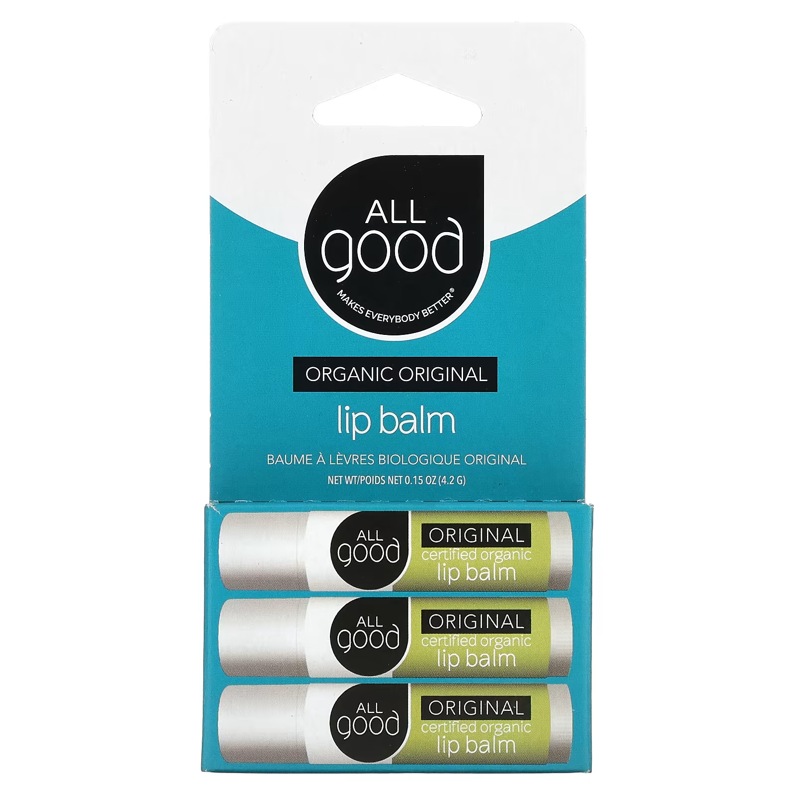 Органический бальзам для губ All Good Products, 3 упаковки, 4,2 гр. all good products органический бальзам для губ оригинальный 3 шт в упаковке по 4 2 г 0 15 унции