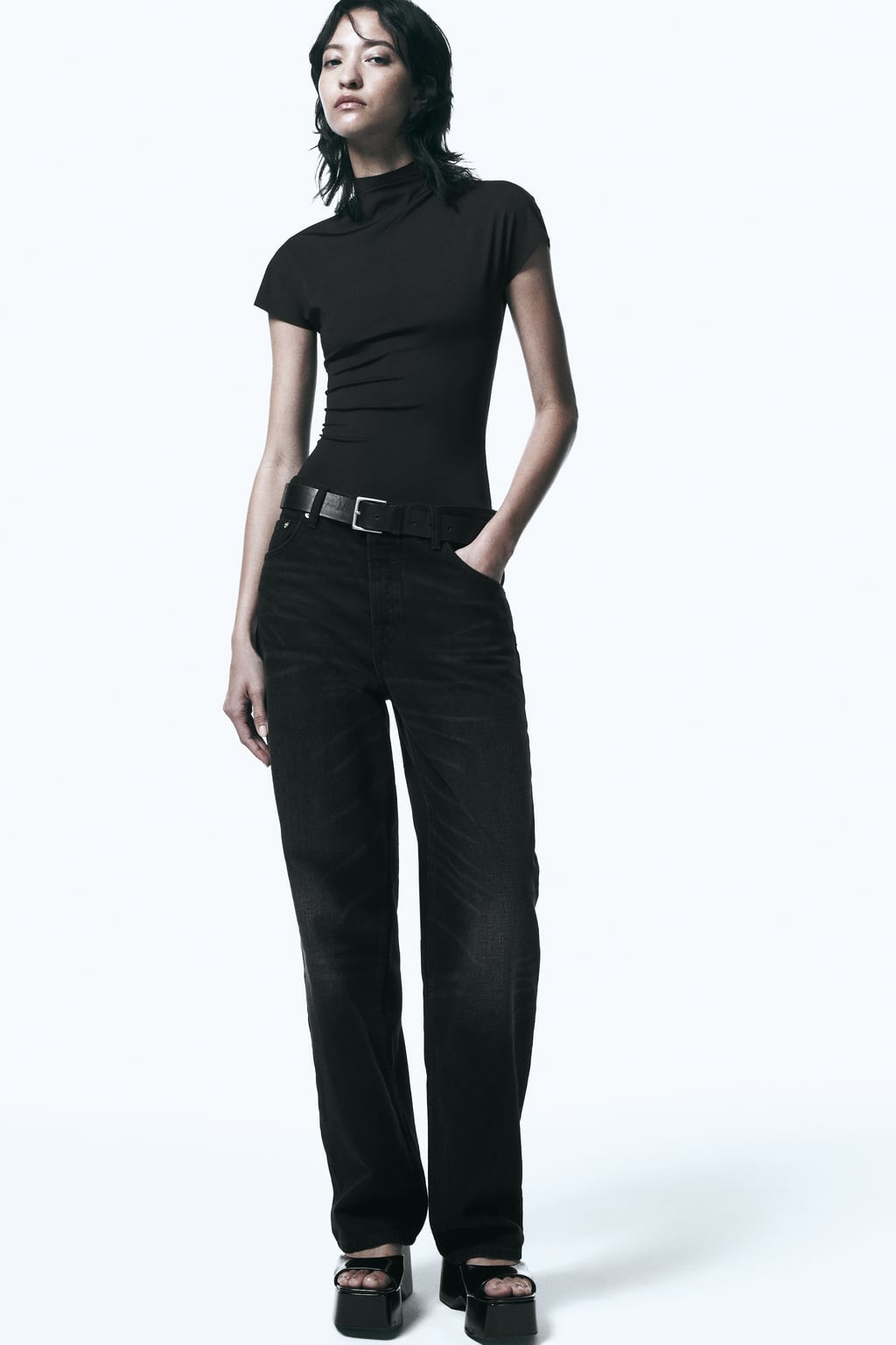 

Боди с воротником-стойкой ZARA, черный