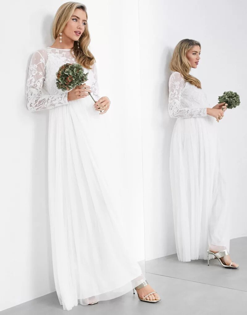 цена Длинное белое свадебное платье с вышитым лифом ASOS EDITION Ayla