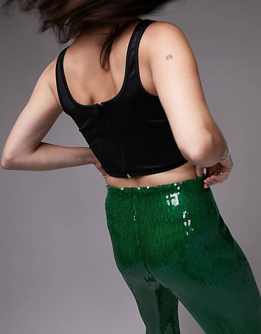 

Зеленые брюки с пайетками Topshop, Зеленый