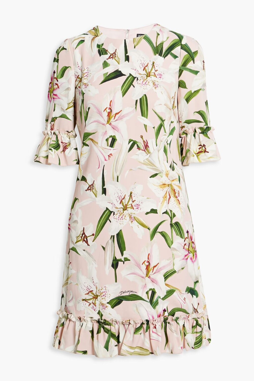 

Платье мини из крепа с оборками и цветочным принтом Dolce & Gabbana, цвет Blush
