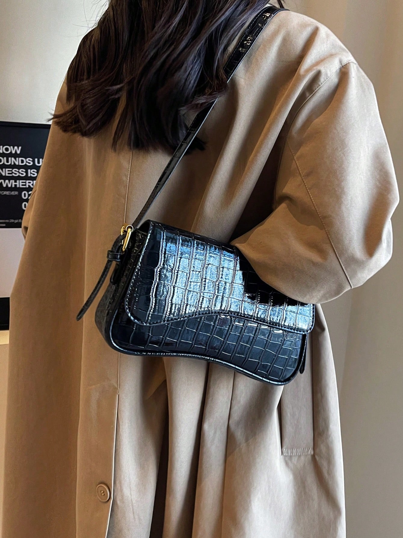 Модная женская сумка через плечо с откидной крышкой, черный