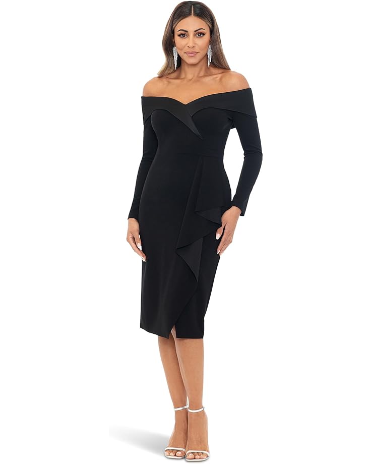 Платье XSCAPE Short Scuba Crepe Off-the-Shoulder Long Sleeve, черный