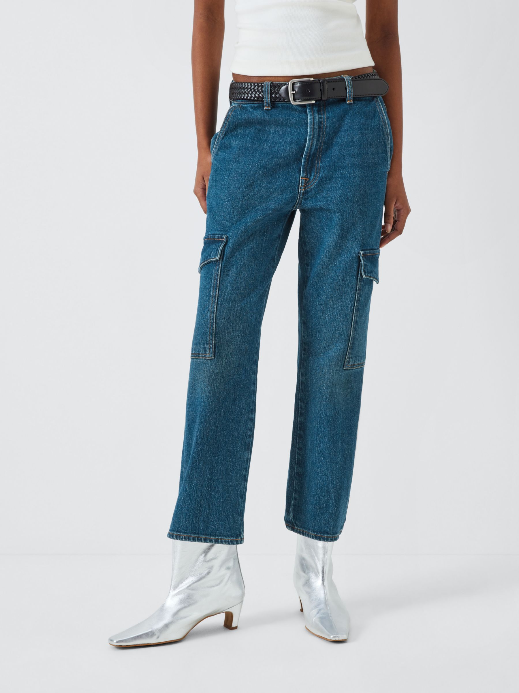 цена Прямые укороченные джинсы Cargo Logan с высокой талией 7 For All Mankind, синий колокол