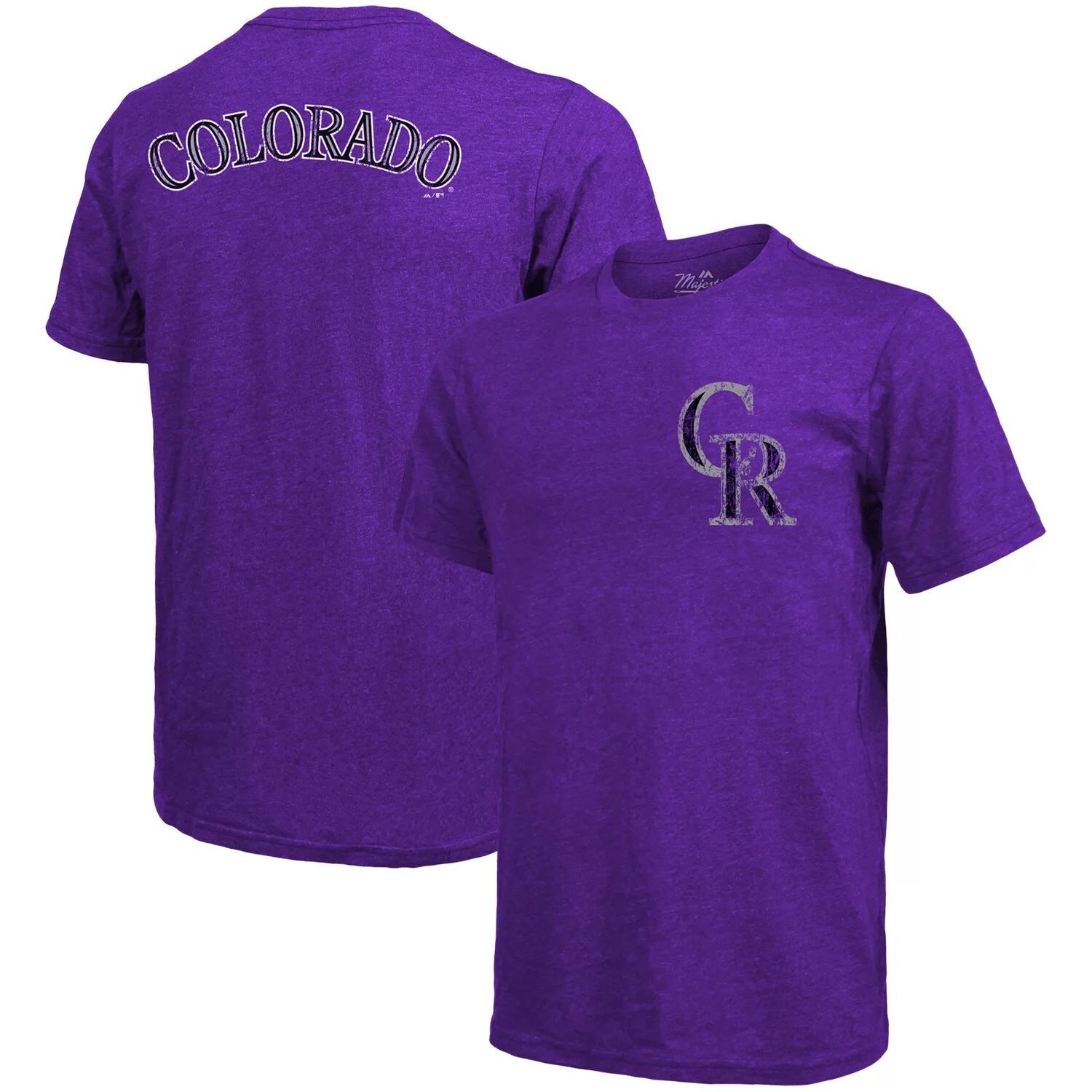Мужская фиолетовая футболка с логотипом Colorado Rockies Throwback Tri-Blend Majestic мужская футболка heather black colorado rockies home spin tri blend nike