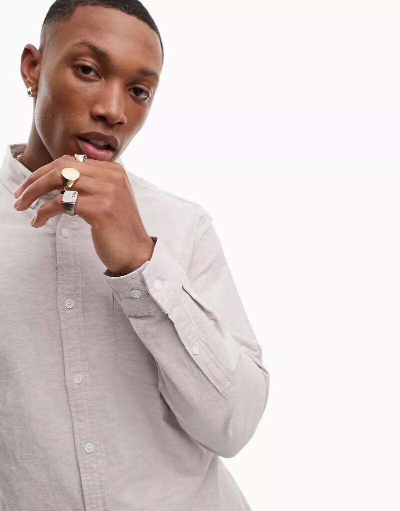 

Бежевая узкая оксфордская рубашка ASOS