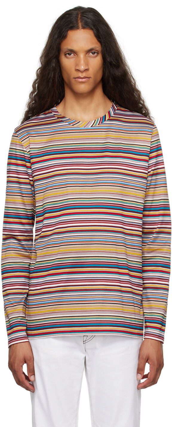 

Разноцветная футболка с длинными рукавами и фирменной полоской Paul Smith