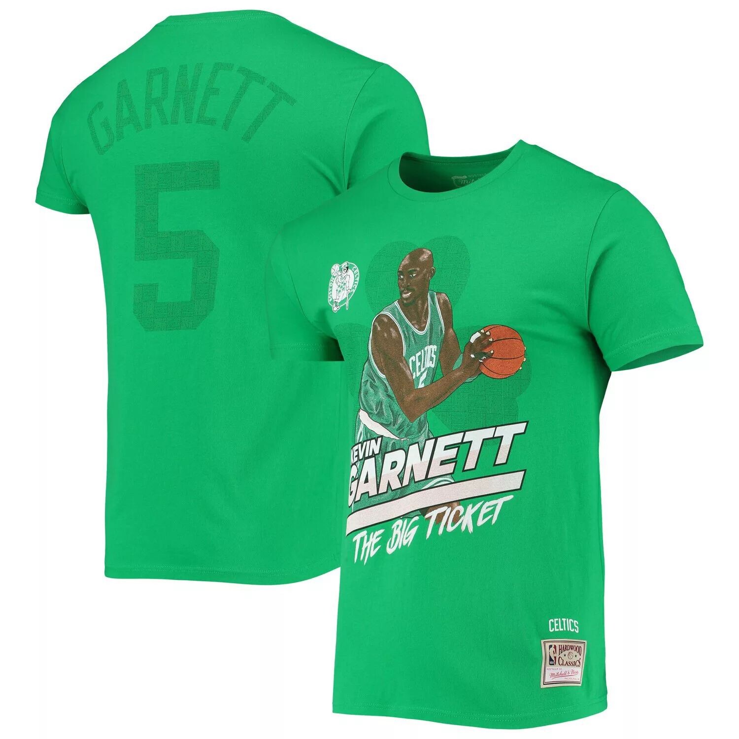 

Мужская футболка Mitchell & Ness Kevin Garnett Kelly Green Boston Celtics Hardwood Classics The Big Ticket Player
