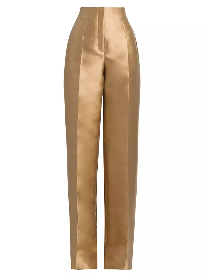 цена Атласные вечерние брюки прямого кроя из микадо Alberta Ferretti, бежевый