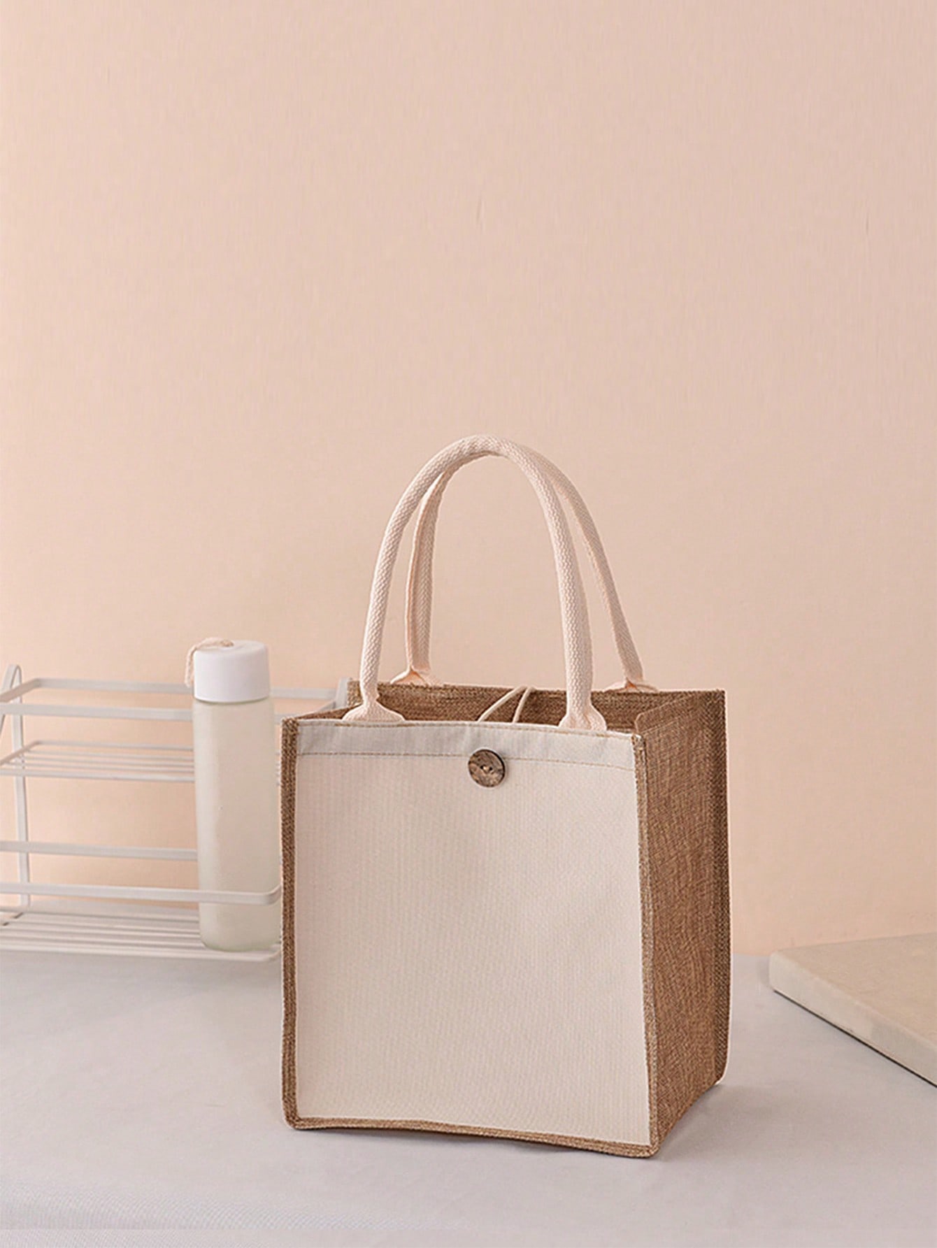Большая сумка для покупок, сумка для женщин, сумка для продуктов из мешковины, бежевый
