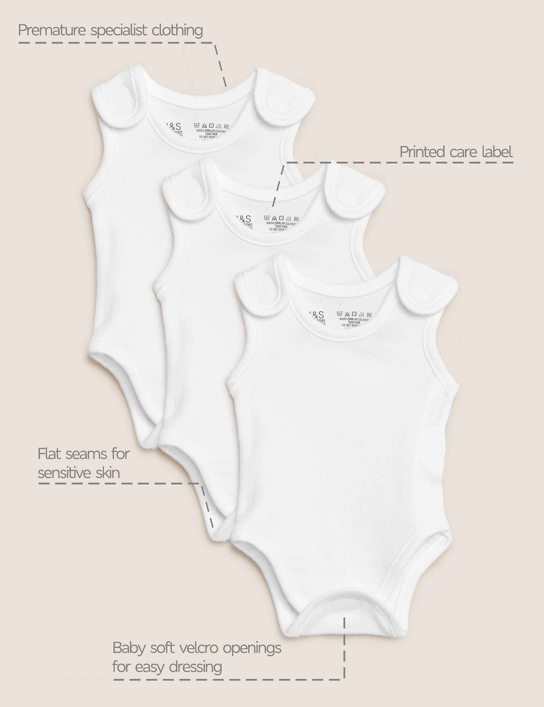3 комплекта боди для недоношенных детей из чистого хлопка (3–4 фунта) Marks & Spencer, белый