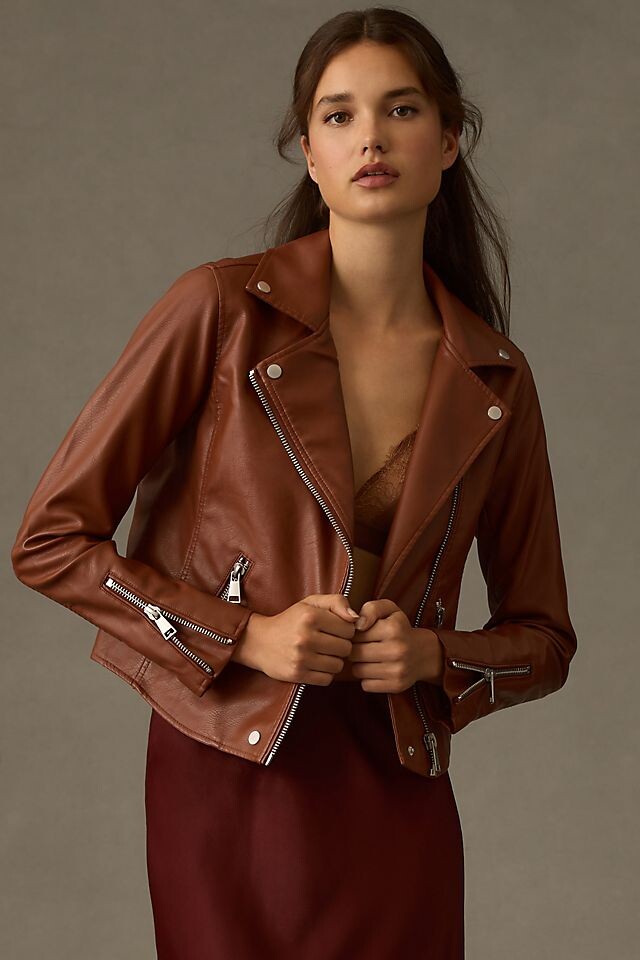 

Куртка Anthropologie мотоциклетная из искусственной кожи, коричневый