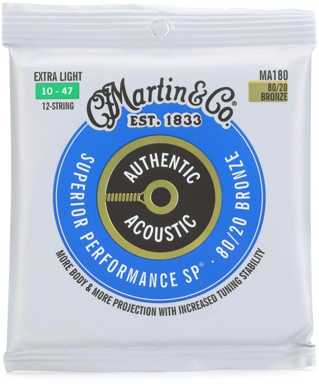

Мартин MA180 Authentic Acoustic Superior Performance 80/20 Бронзовые гитарные струны — .010-.047 Extra Light, 12-струнные
