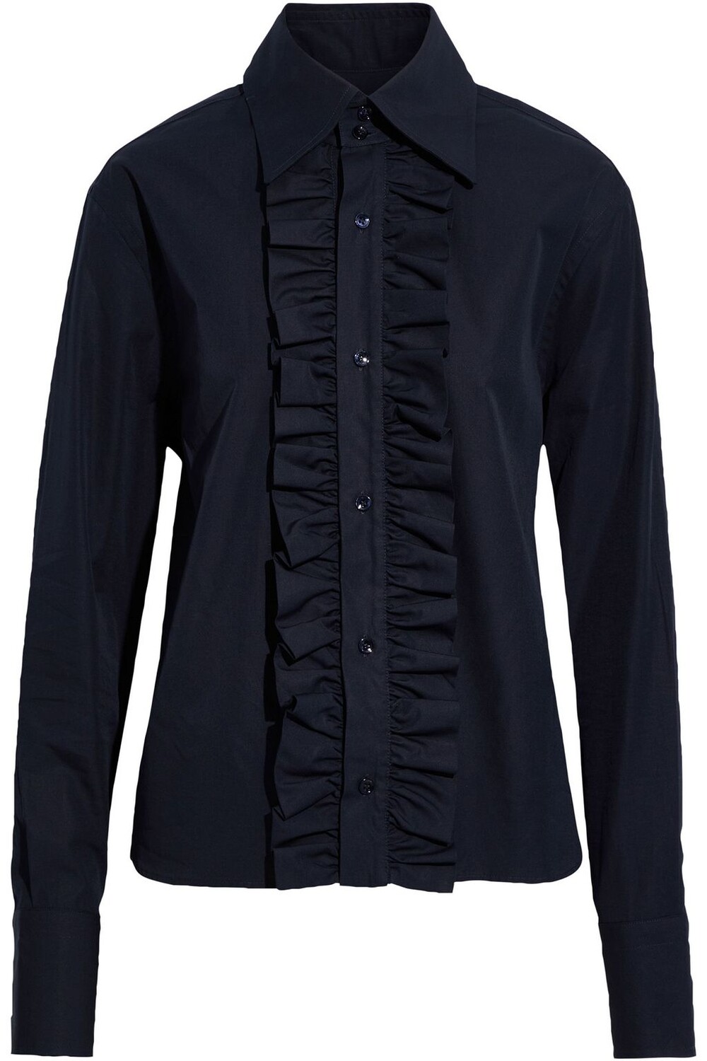 

Рубашка из хлопкового поплина с рюшами SAINT LAURENT, синий