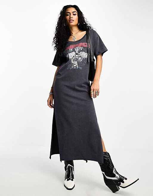 

Серое платье-футболка с разрезом по низу и графикой ASOS DESIGN, Серый