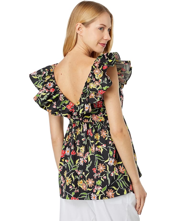 

Топ Kate Spade New York Rooftop Garden Floral Ruffle Top, черный мульти